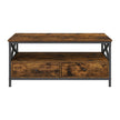 Coffee Table – Wood and Steel – Rustic Brown and Black – Industrial Style with 2 Drawers and Open Storage Shelf