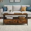 Coffee Table – Wood and Steel – Rustic Brown and Black – Industrial Style with 2 Drawers and Open Storage Shelf