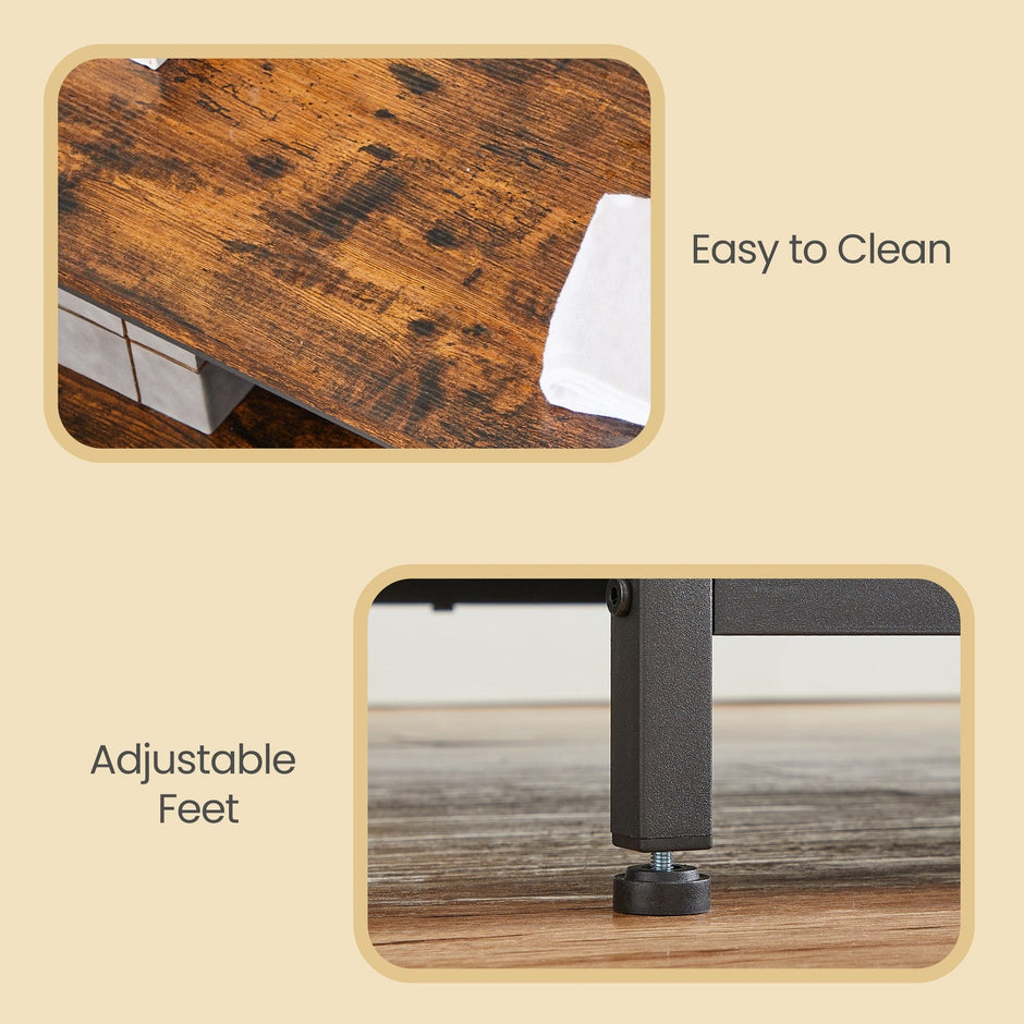Coffee Table – Wood and Steel – Rustic Brown and Black – Industrial Style with 2 Drawers and Open Storage Shelf