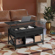 Lift-Top Coffee Table – Wood – White – Open and Hidden Storage with X-Shaped Bars