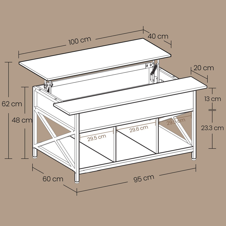 Lift-Top Coffee Table – Wood – White – Open and Hidden Storage with X-Shaped Bars