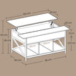 Lift-Top Coffee Table – Wood – White – Open and Hidden Storage with X-Shaped Bars