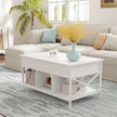 Lift-Top Coffee Table – Wood – White – Open and Hidden Storage with X-Shaped Bars