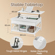 Lift-Top Coffee Table – Wood – White – Open and Hidden Storage with X-Shaped Bars