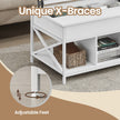 Lift-Top Coffee Table – Wood – White – Open and Hidden Storage with X-Shaped Bars