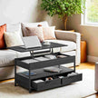 Lift Top Coffee Table – Wood – Rustic Brown and Ink Black – With Storage Drawers and Hidden Compartments