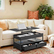 Lift Top Coffee Table – Wood – Rustic Brown and Ink Black – With Storage Drawers and Hidden Compartments