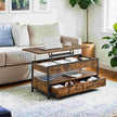 Lift-Top Coffee Table – Wood – Rustic Brown and Ink Black – Storage Drawers and Open Compartment