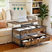 Lift-Top Coffee Table – Wood – Rustic Brown and Ink Black – Storage Drawers and Open Compartment