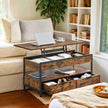Lift-Top Coffee Table – Wood – Rustic Brown and Ink Black – Storage Drawers and Open Compartment