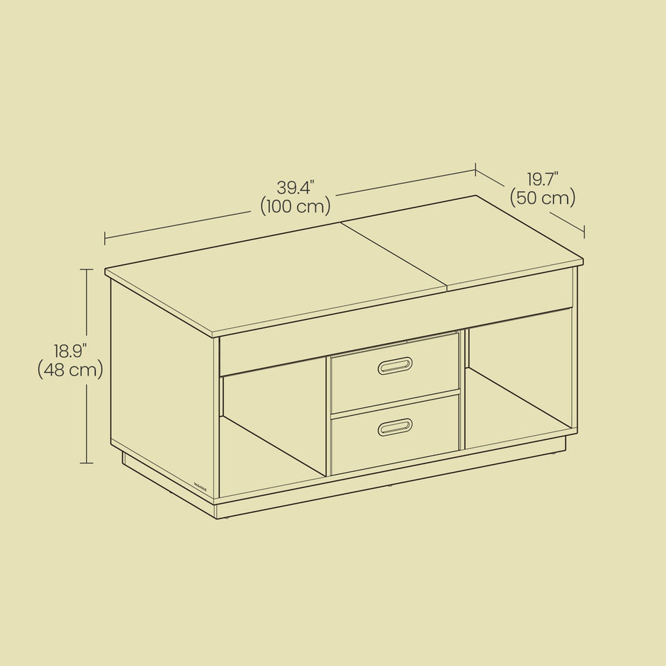 Lift Top Coffee Table – Wood – Snow White – Features Hidden Compartments and 2 Drawers