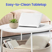 Round Coffee Table – Metal and Fabric – Matte White and Camel Brown – Modern Design with Storage Basket