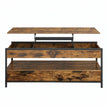 Lift Top Coffee Table – Wood – Rustic Brown and Ink Black – With Storage Drawers and Open Shelf