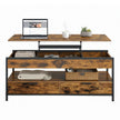 Lift Top Coffee Table – Wood – Rustic Brown and Ink Black – With Storage Drawers and Open Shelf
