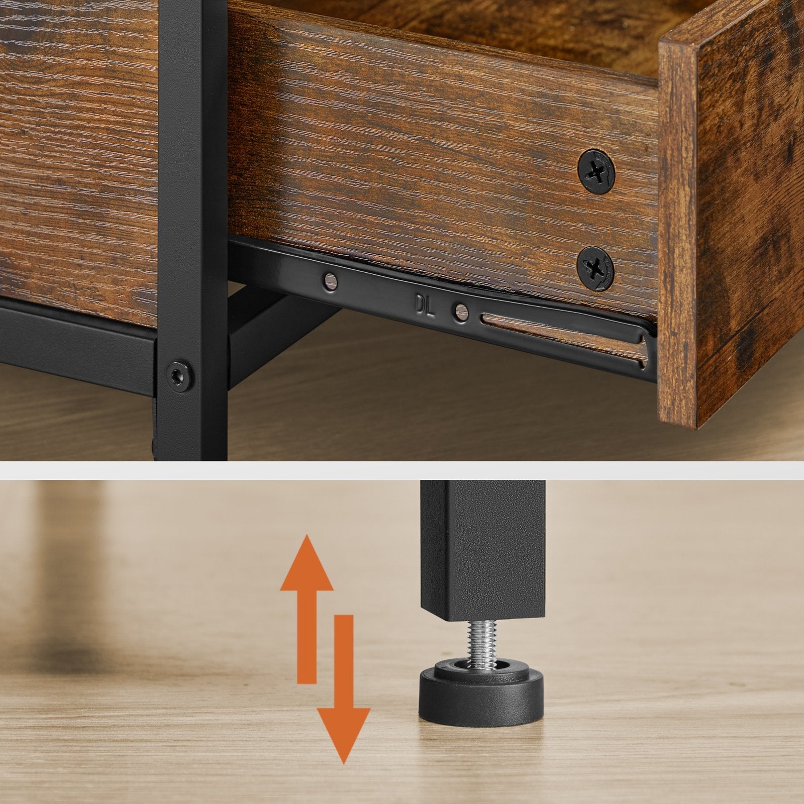 Lift Top Coffee Table – Wood – Rustic Brown and Ink Black – With Storage Drawers and Open Shelf