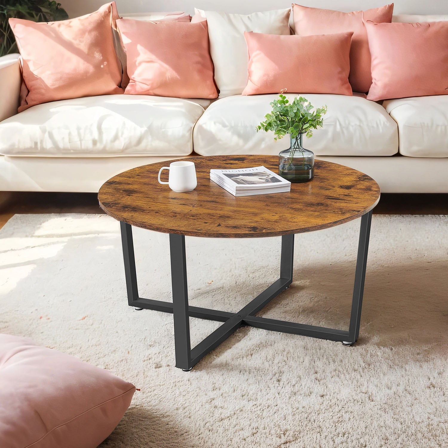 Cocktail Table – Steel – Brown and Black – Industrial Style, Easy Assembly