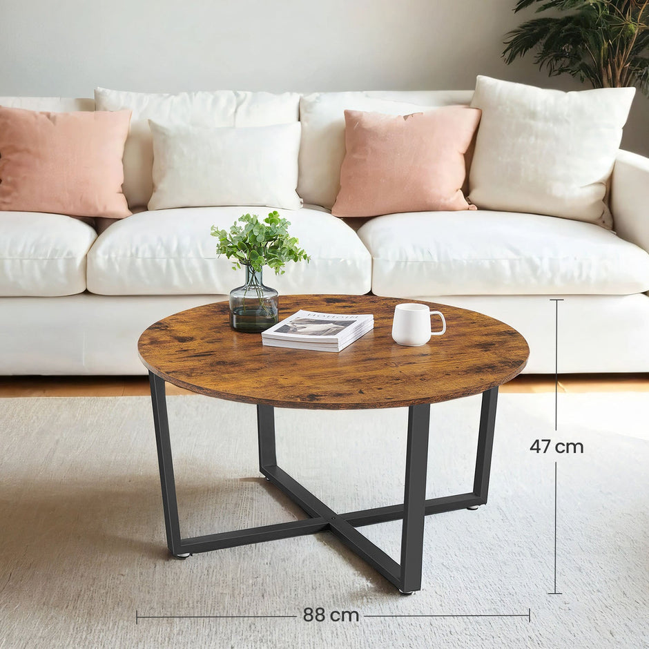 Cocktail Table – Steel – Brown and Black – Industrial Style, Easy Assembly