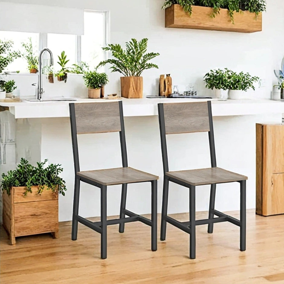 Set of 2 Dining Chairs – Steel Frame – Heather Greige and Frosted Gray – Industrial Style