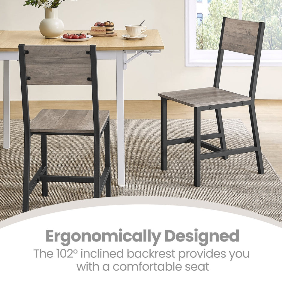 Set of 2 Dining Chairs – Steel Frame – Heather Greige and Frosted Gray – Industrial Style