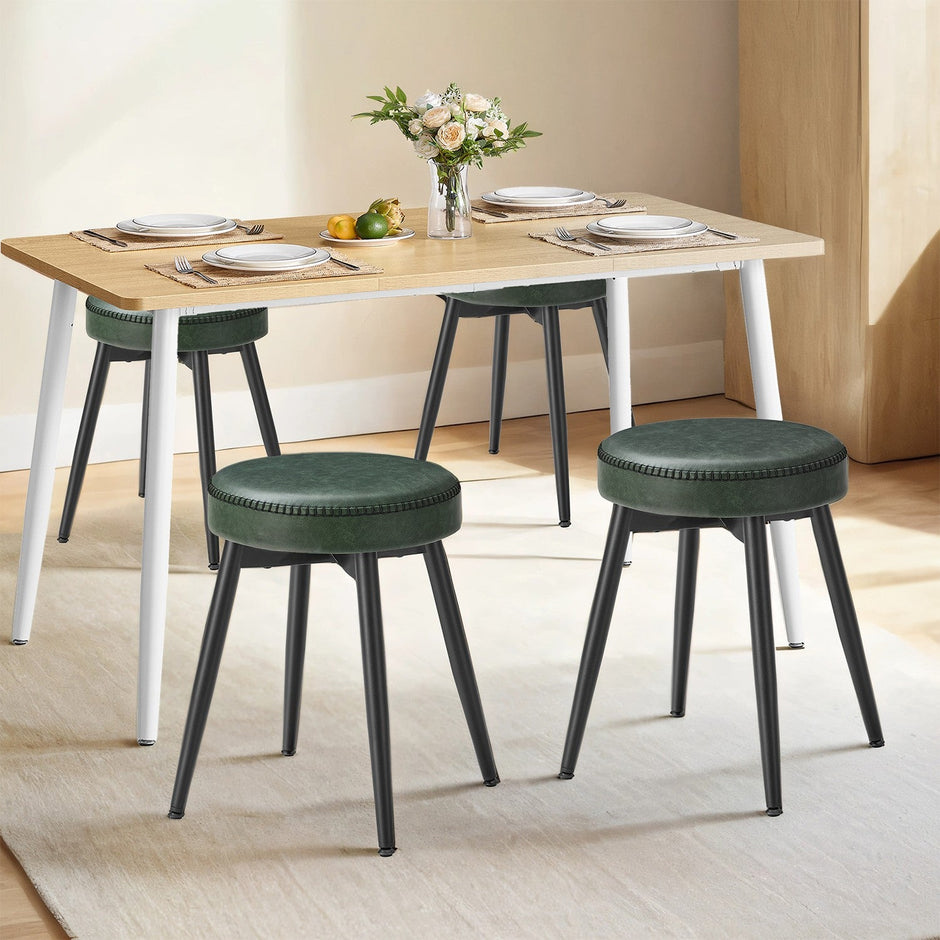 Set of 2 Kitchen Stools – Synthetic Leather – Green – Upholstered Padded Seat, Mid-Century Modern Design