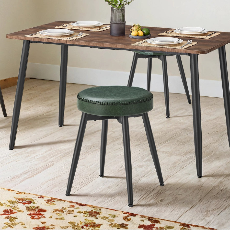 Set of 2 Kitchen Stools – Synthetic Leather – Green – Upholstered Padded Seat, Mid-Century Modern Design