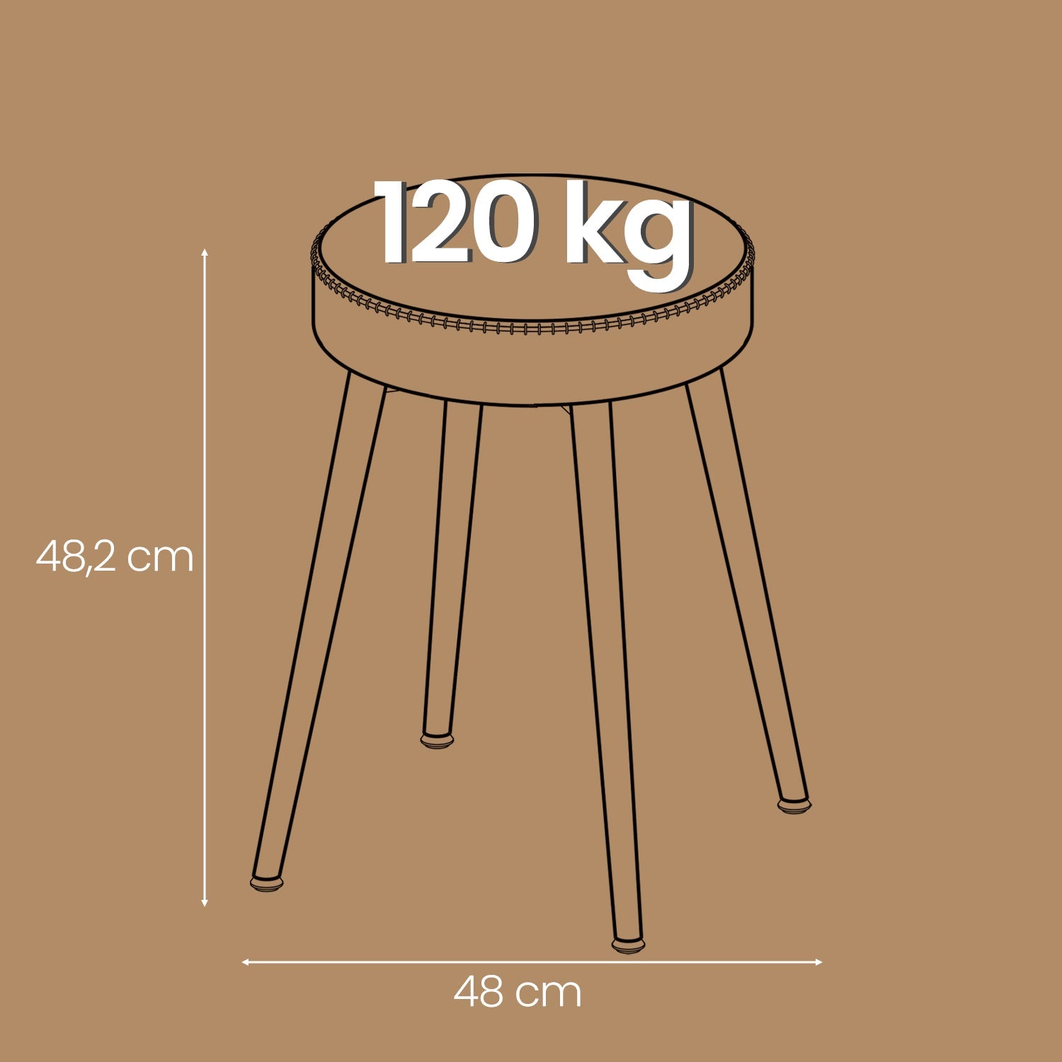 Set of 2 Dining Stools – Synthetic Leather – Brown – Padded Seat, Mid-Century Modern Design