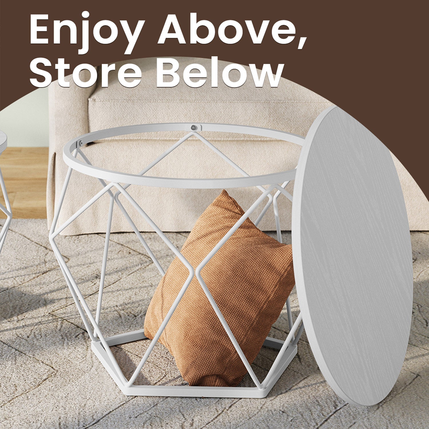 Round Coffee Table Set – Steel – Modern – Removable Tabletop