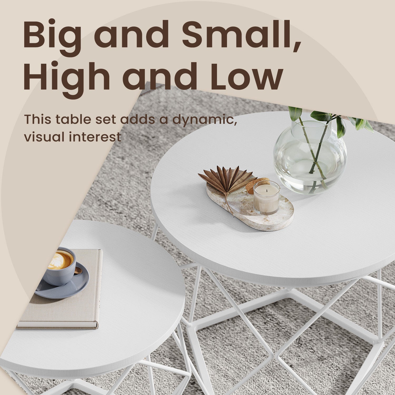 Round Coffee Table Set – Steel – Modern – Removable Tabletop