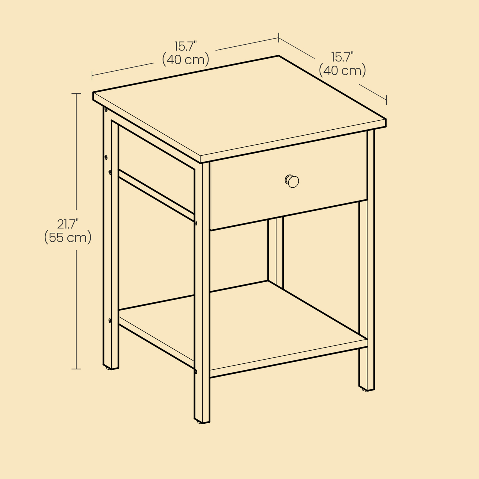 Nightstand – Steel Frame – Hazelnut Brown and Black – Drawer and Shelf