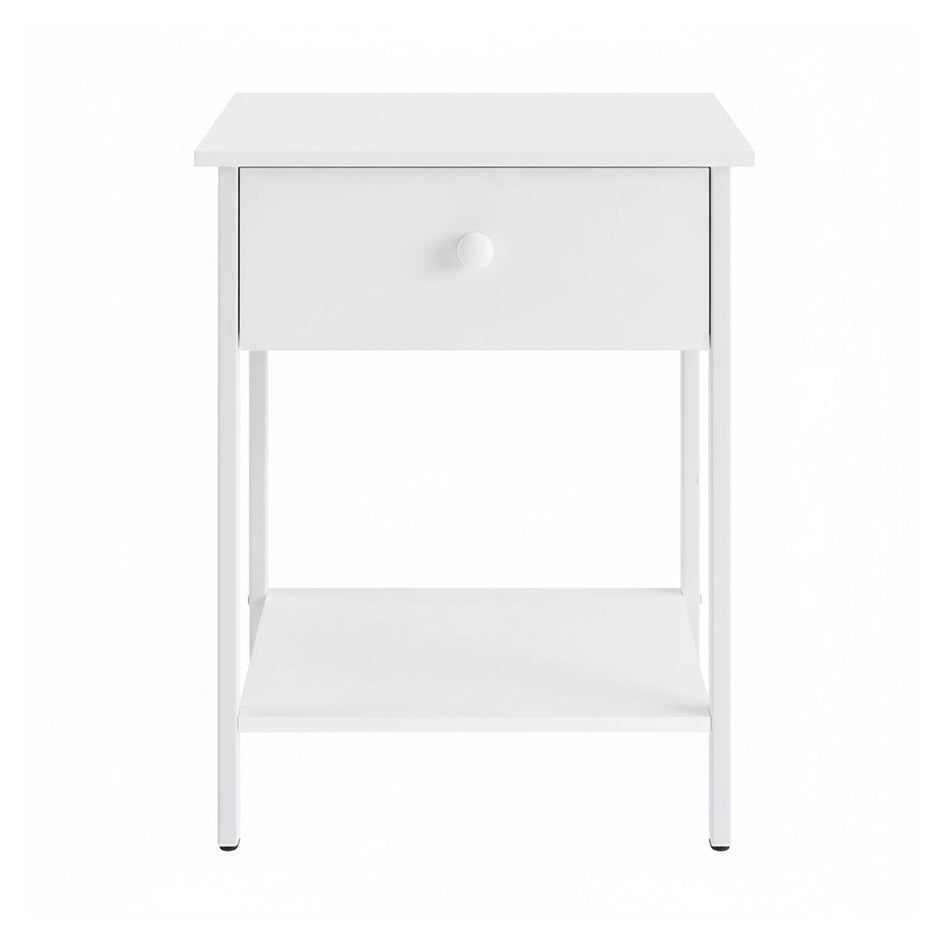 Bedside Table – Steel – Hazelnut Brown and Black – Modern Design with Drawer and Shelf