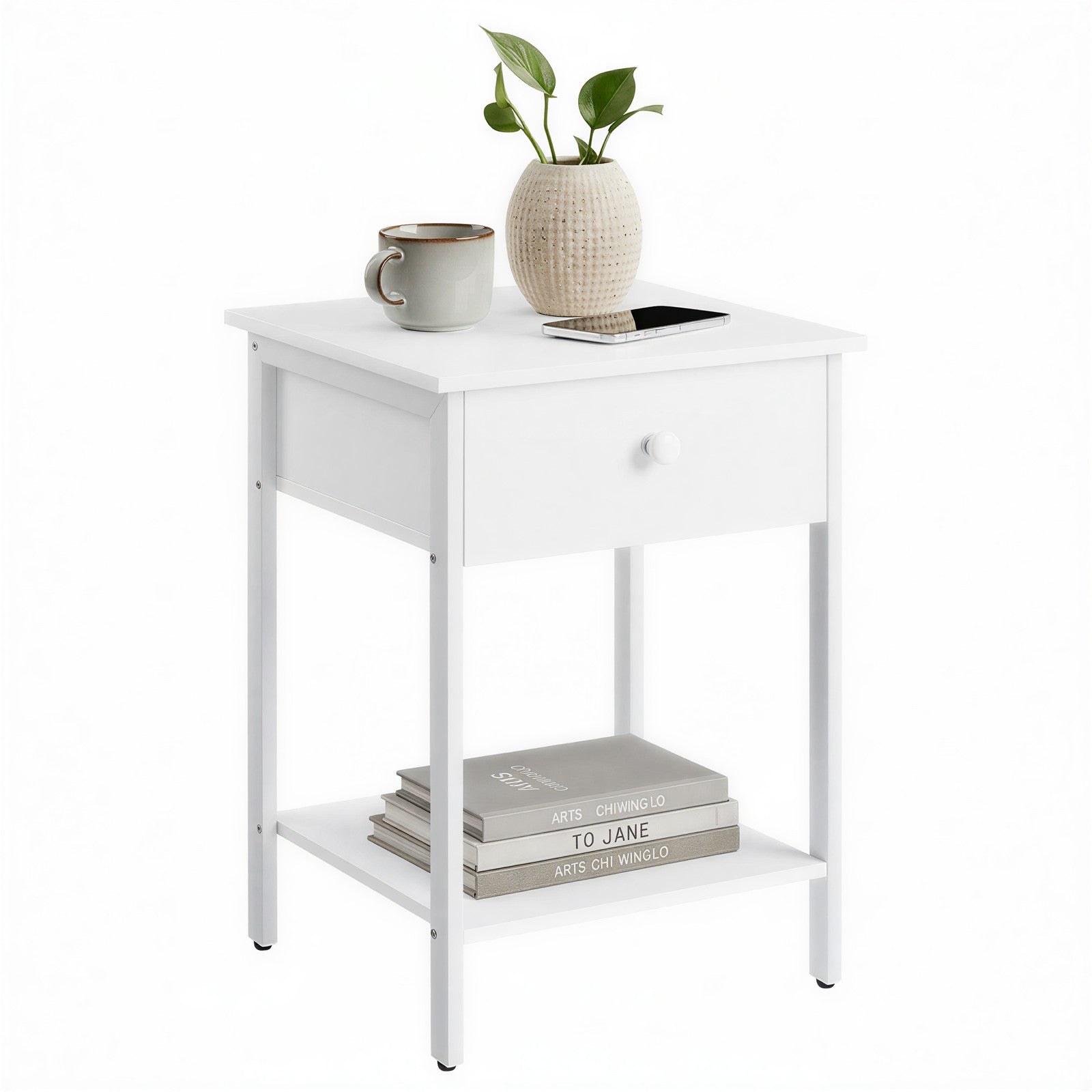 Bedside Table – Steel – Hazelnut Brown and Black – Modern Design with Drawer and Shelf