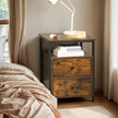 Bedside Table – Wood – Rustic Brown and Black – Open Shelf and 2 Drawers