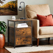 Bedside Table – Wood – Rustic Brown and Black – Open Shelf and 2 Drawers