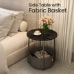 Round Side Table – Wood and Fabric – Ebony Black and Slate Grey – Modern Design with Storage Basket