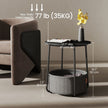 Round Side Table – Wood and Fabric – Ebony Black and Slate Grey – Modern Design with Storage Basket