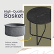 Round Side Table – Wood and Fabric – Ebony Black and Slate Grey – Modern Design with Storage Basket