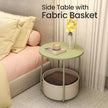 Round Side Table – Wood and Fabric – Ebony Black and Slate Grey – Modern Design with Storage Basket