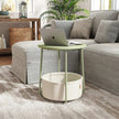 Round Side Table – Wood and Fabric – Ebony Black and Slate Grey – Modern Design with Storage Basket