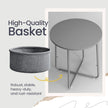 Round Side Table – Wood and Fabric – Ebony Black and Slate Grey – Modern Design with Storage Basket