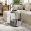 Round Side Table – Wood and Fabric – Ebony Black and Slate Grey – Modern Design with Storage Basket