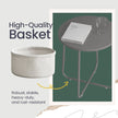 Round Side Table – Wood and Fabric – Ebony Black and Slate Grey – Modern Design with Storage Basket