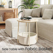 Round Side Table – Wood and Fabric – Ebony Black and Slate Grey – Modern Design with Storage Basket