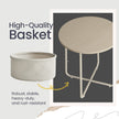 Round Side Table – Wood and Fabric – Ebony Black and Slate Grey – Modern Design with Storage Basket
