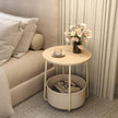 Round Side Table – Wood and Fabric – Ebony Black and Slate Grey – Modern Design with Storage Basket