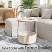 Round Side Table – Wood and Fabric – Ebony Black and Slate Grey – Modern Design with Storage Basket