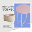 Round Side Table – Wood and Fabric – Ebony Black and Slate Grey – Modern Design with Storage Basket