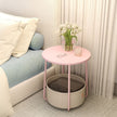 Round Side Table – Wood and Fabric – Ebony Black and Slate Grey – Modern Design with Storage Basket