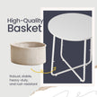 Round Side Table – Wood and Fabric – Ebony Black and Slate Grey – Modern Design with Storage Basket