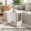 Round Side Table – Wood and Fabric – Ebony Black and Slate Grey – Modern Design with Storage Basket