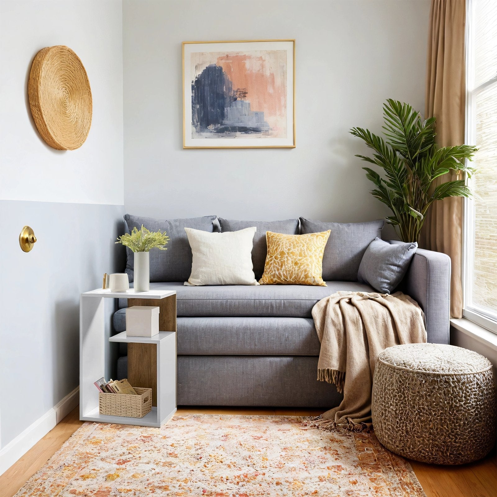 Side Table – Wood – Rustic Walnut and White – Versatile Open Storage, Modern Design